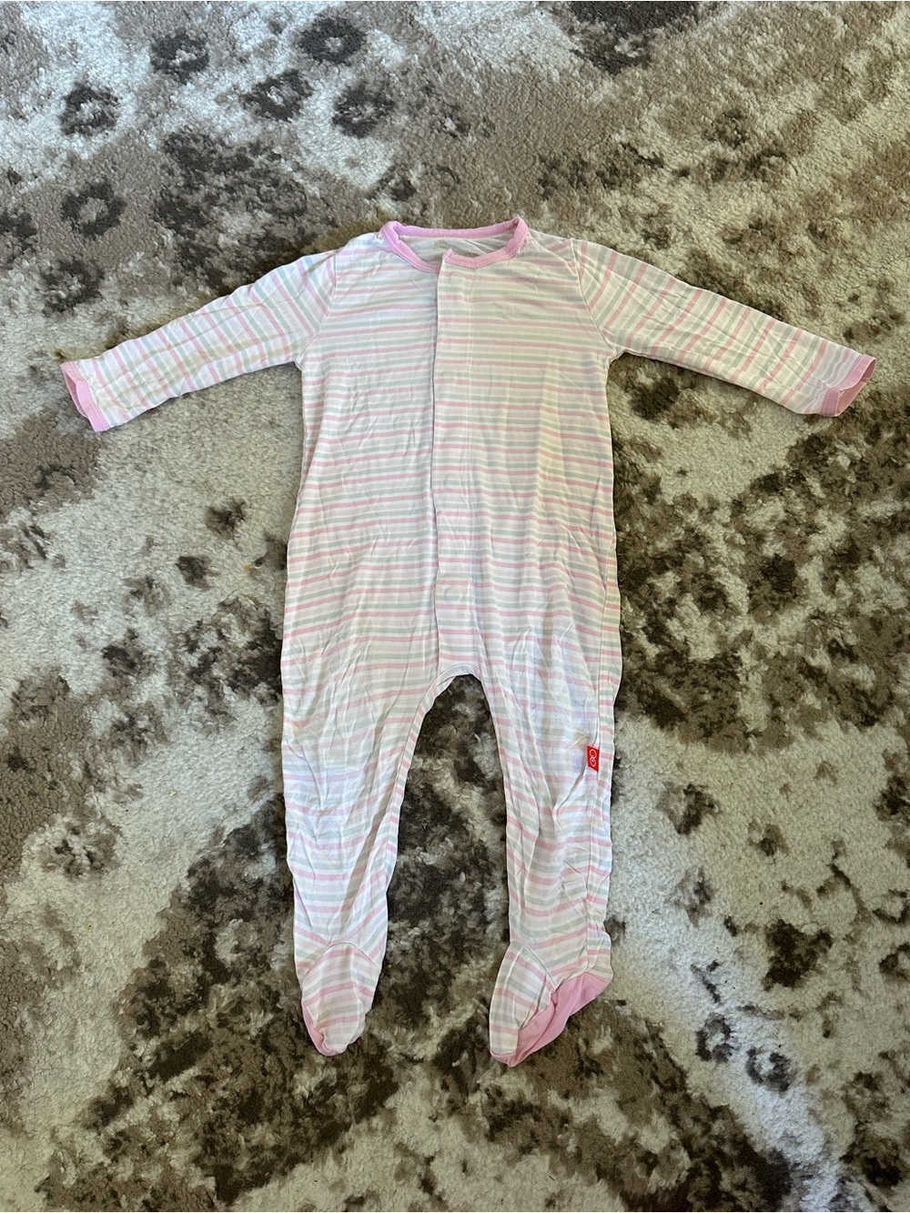 Magnetic Me Pink and White Striped Footie One-Piece